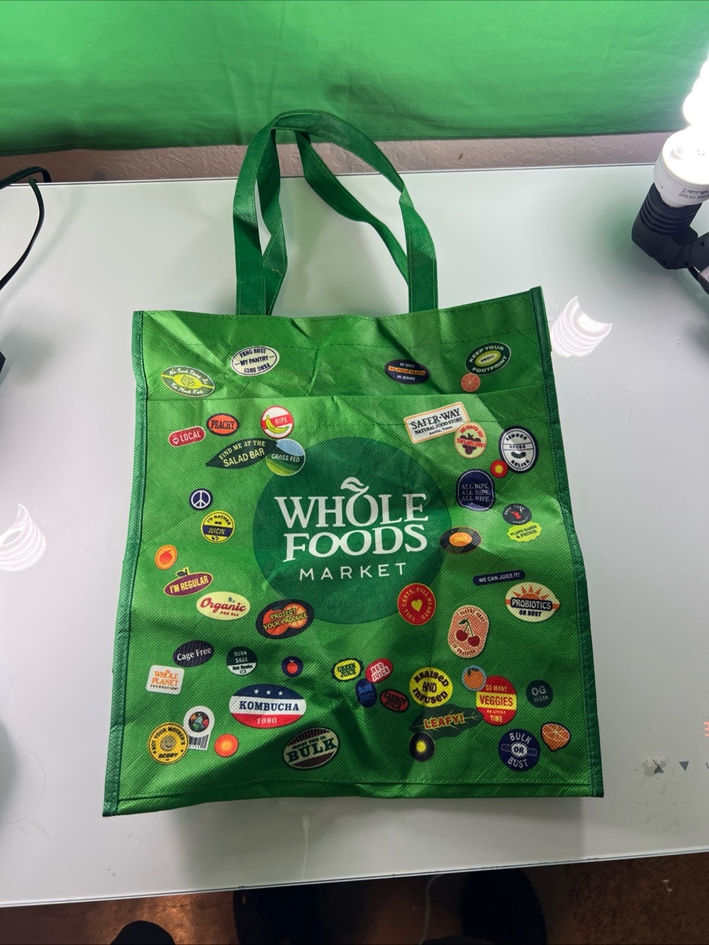 Whole Foods Market Green Reusable Tote with Badge Graphics